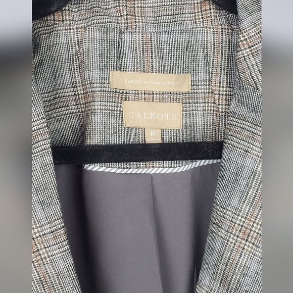 Talbots Blazer Italian Wool Stretch Glen Plaid Boardroom Office Size 16 - Picture 3 of 9